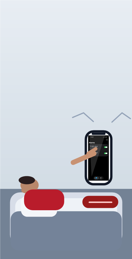 Half-asleep person reaching toward a bedside phone showing why weak alarms are easy to dismiss